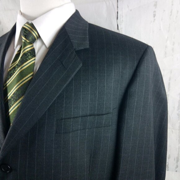 Stafford Executive 44L Wool 2 Button Gray Striped Suit Blazer Jacket - Picture 3 of 10